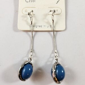Chic Gallery Drop Earrings Slate Blue Pierced 2.5" Dangle